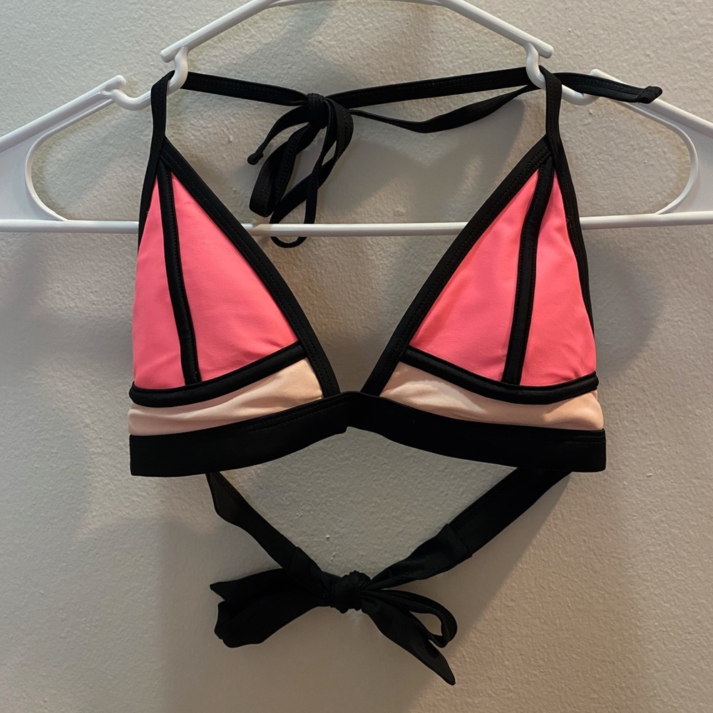 Color Block Neon Pink Bikini Bathing Suit Top